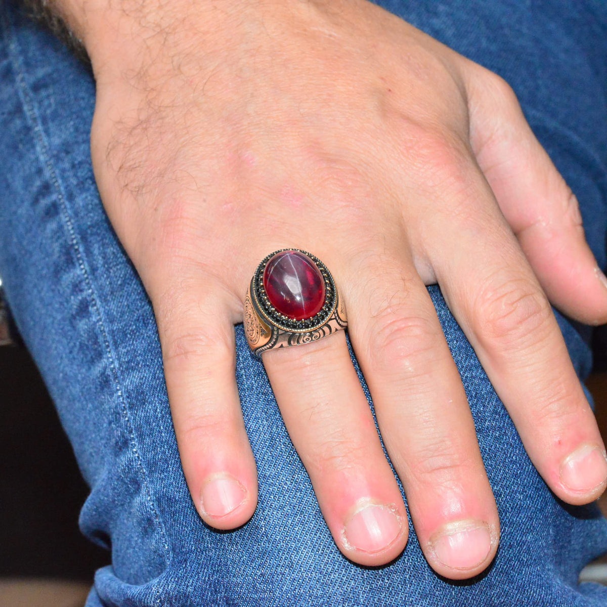 925 Sterling Silver Men's Ring - Star Ruby — 5