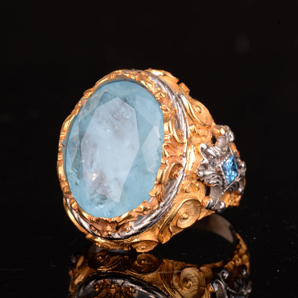 925 Sterling Silver Ring, Artificial Paraiba Stone Men's Silver Ring — 5