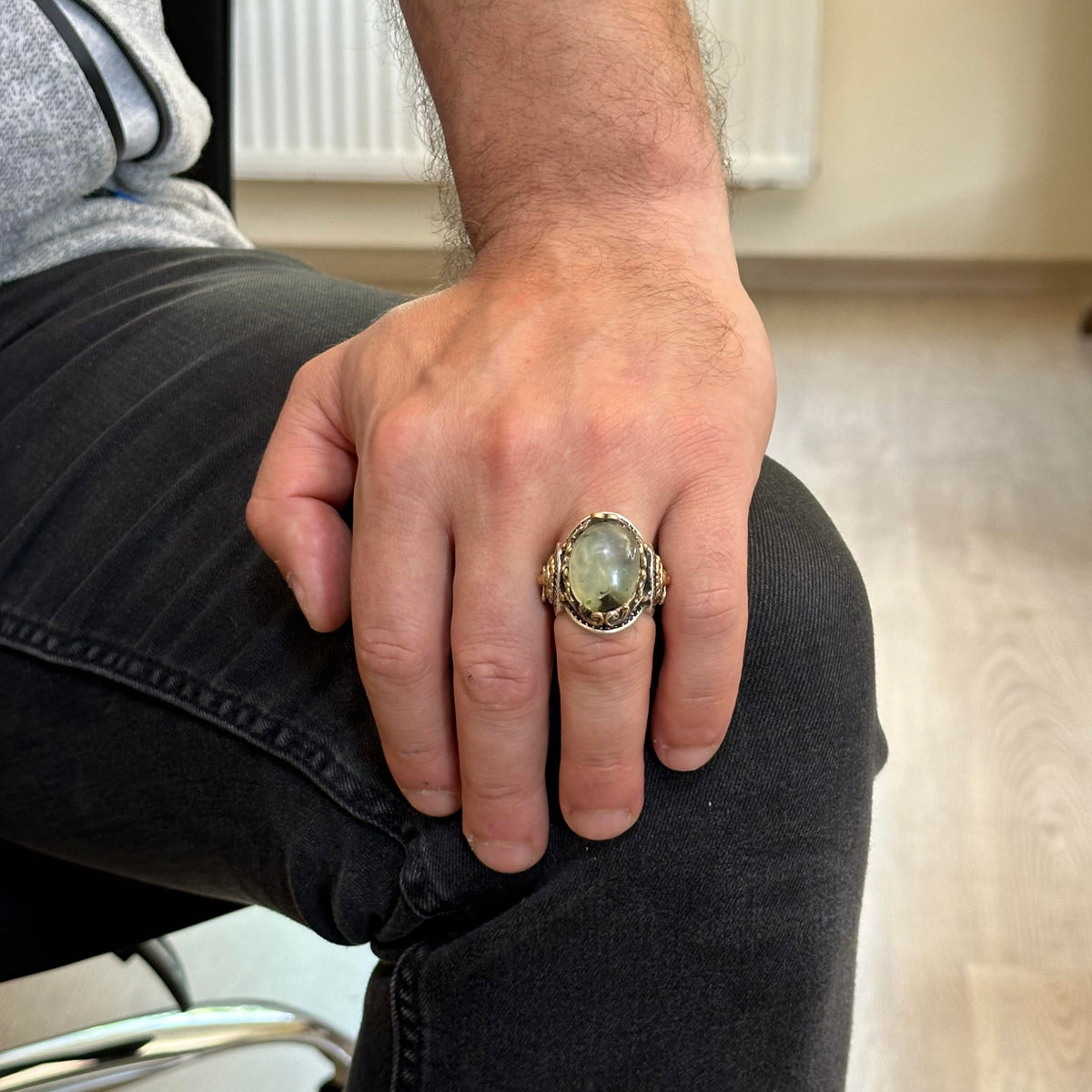 Lion Ring - Natural Prehnite Green Stone Ring — 2