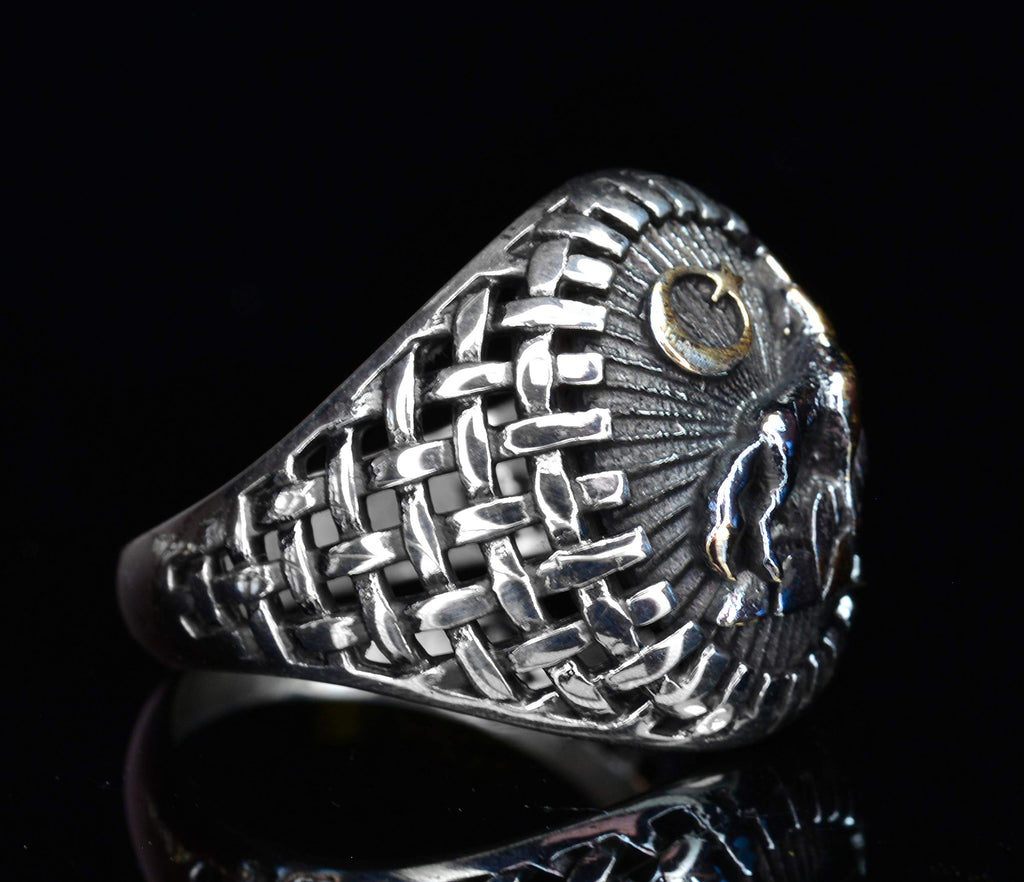 KAMBO Handmade 925 Sterling Silver Men's Wolf Design Ring, Vintage Howling Wolf Wildlife Motif Statement Ring, Cocktail 