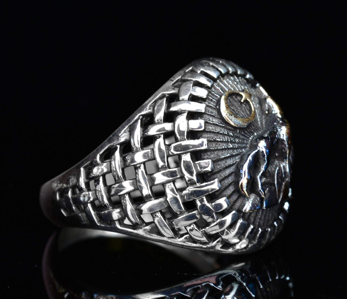 KAMBO Handmade 925 Sterling Silver Men's Wolf Design Ring, Vintage Howling Wolf Wildlife Motif Statement Ring, Cocktail 
