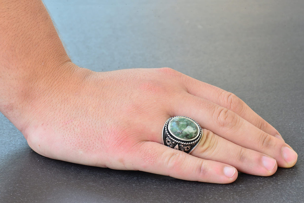 925 Sterling Silver Ring for Elegant Stone Collection - Natural Chrysoprase Stone — 6