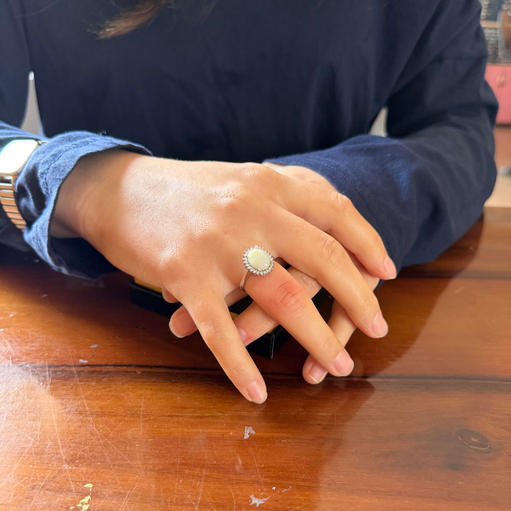 KAMBO Natural Opal Stone Women's Ring 925 Sterling Silver Oval Opal Halo Ring Elegant Handmade Jewelry — 3