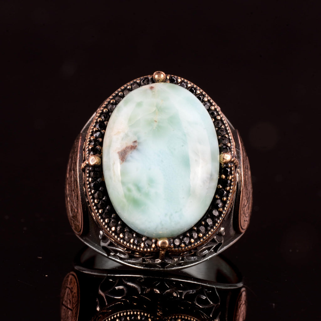 Larimar Stone Ring - 925 Sterling Silver Men's Ring - Ocean Serenity Design — 4