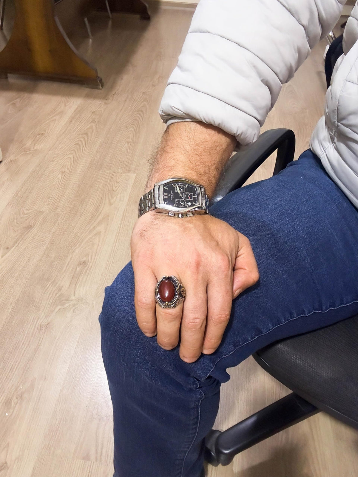Natural Red Agate Stone Ring - 925 Sterling Silver — 3