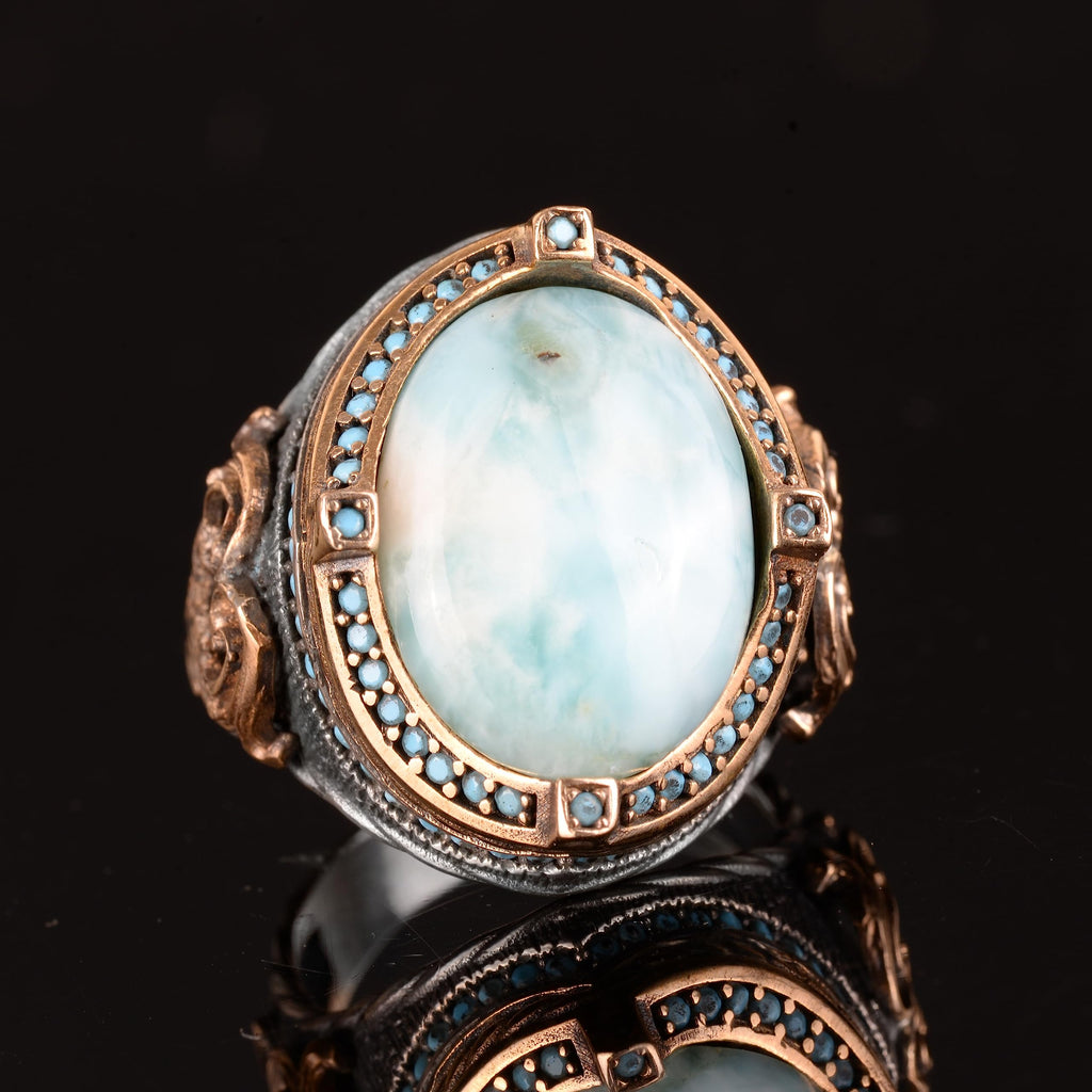 Natural Larimar Stone Men's Ring — 6
