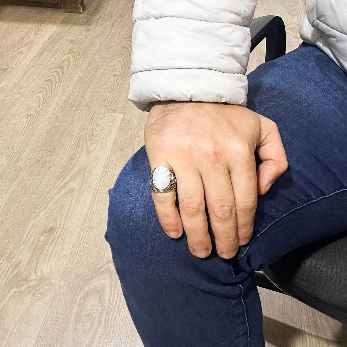 Natural Cabochon Aquamarine Stone Ring - KAMBO 925 Sterling Silver Men's Ring — 3