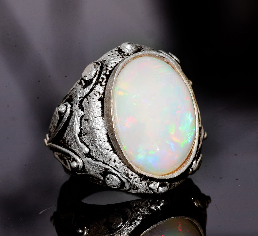 Real Australian Opal Stone Ring, 11.15 Carats, Byzantine Ring, 925 Sterling Silver — 3