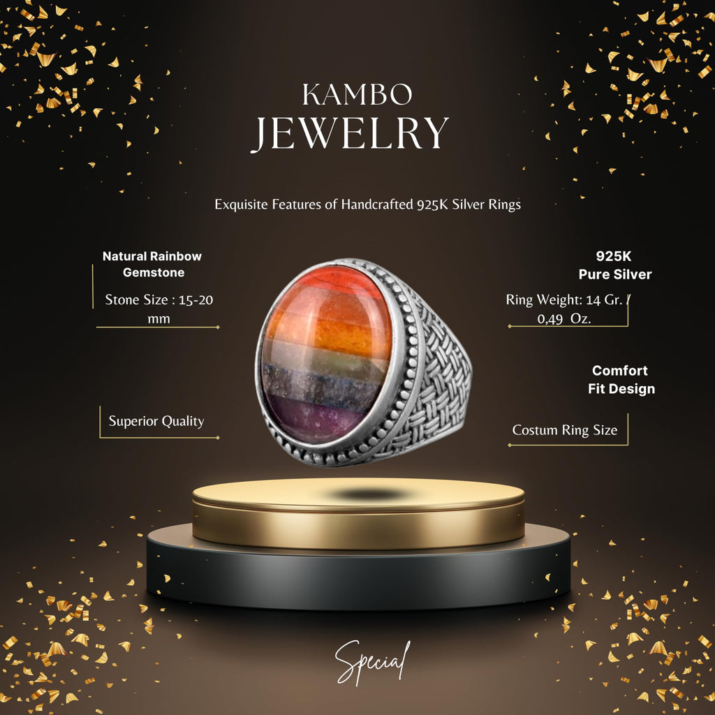 Kambo Silver Men's Ring, Rainbow Ring, Multiple Color — 2