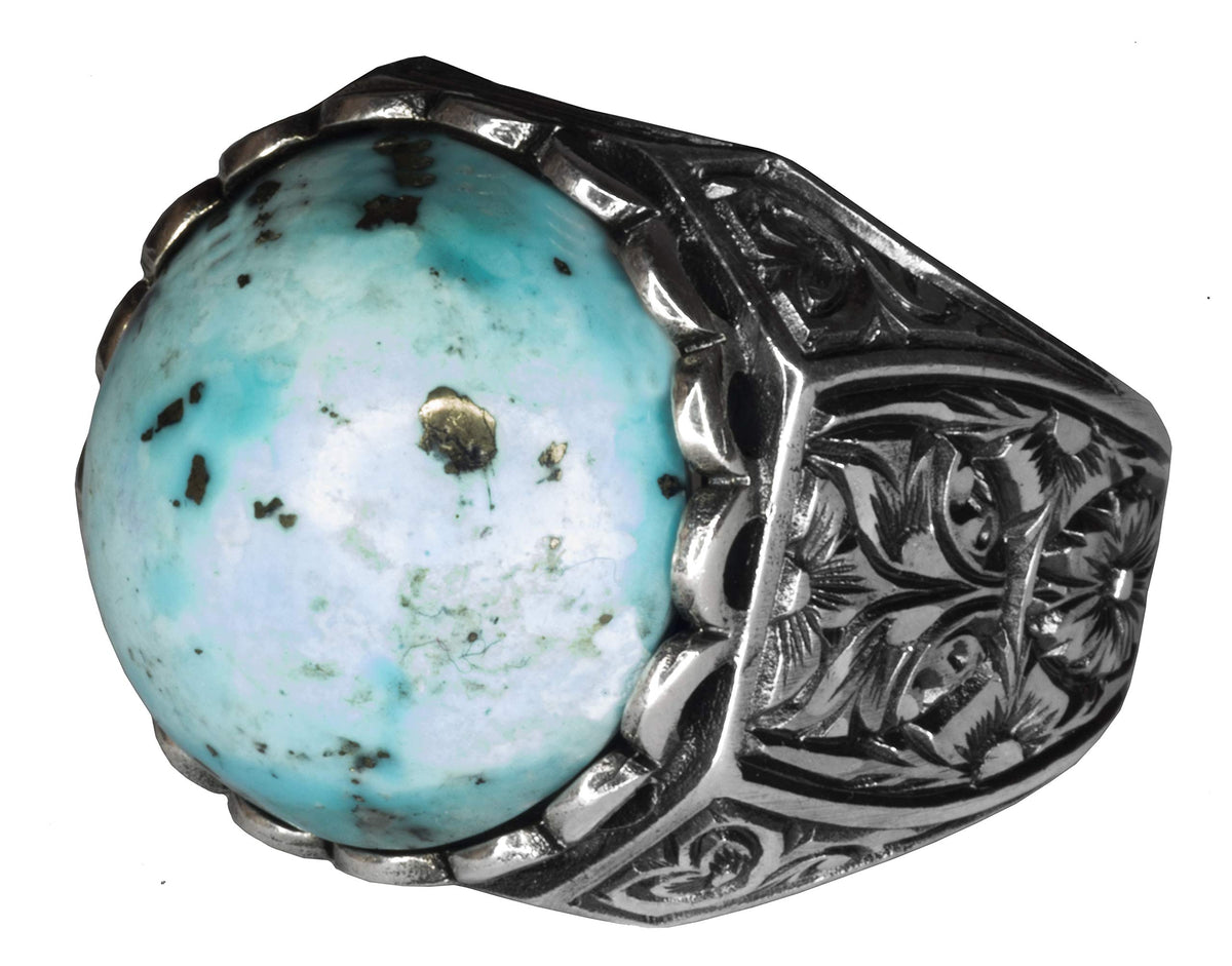 KAMBO Men's 925 Sterling Silver Ring with Natural Turquoise Gemstone