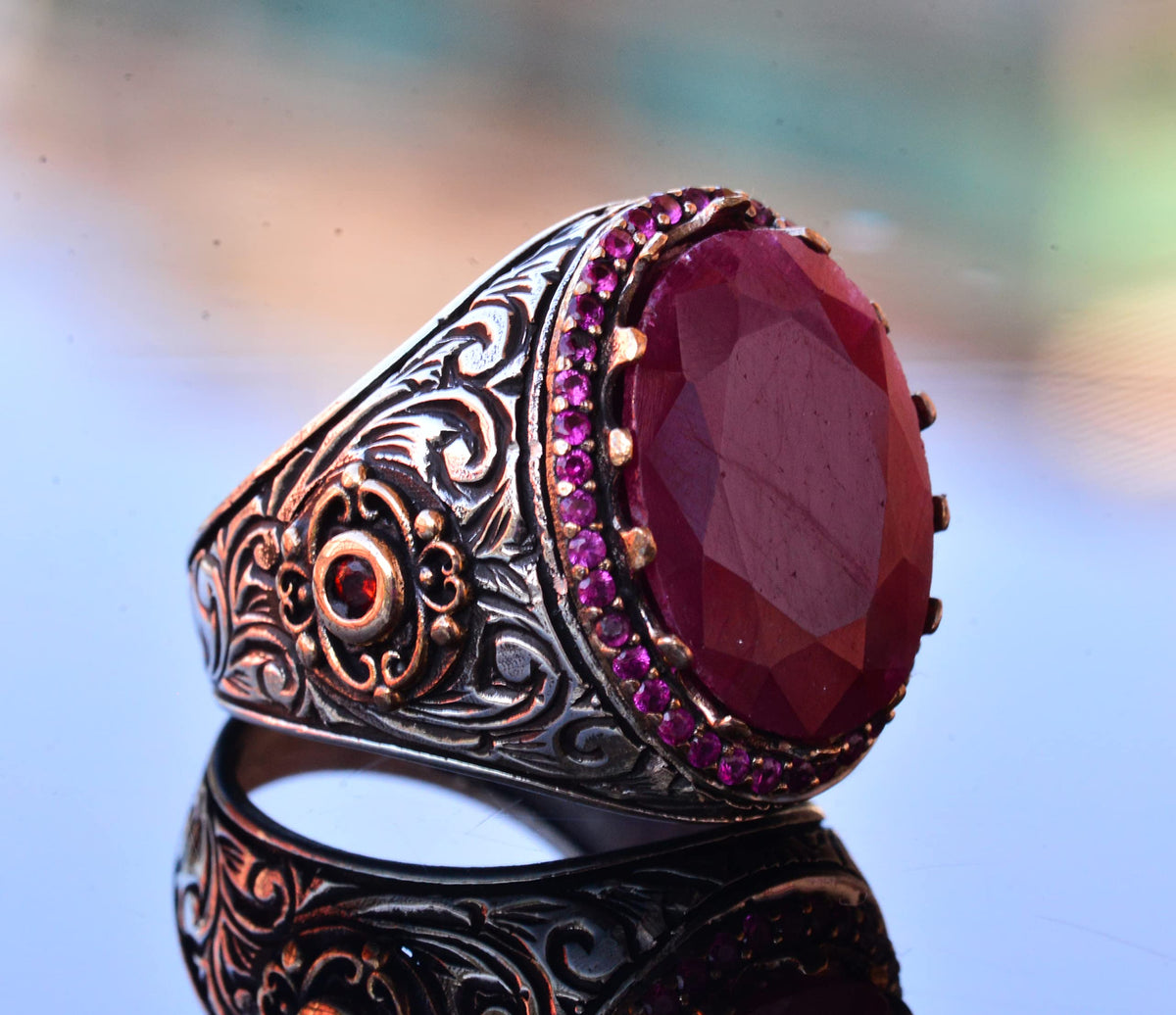Natural Ruby Stone Ring, 925 Sterling Silver Handmade Vintage Style — 4