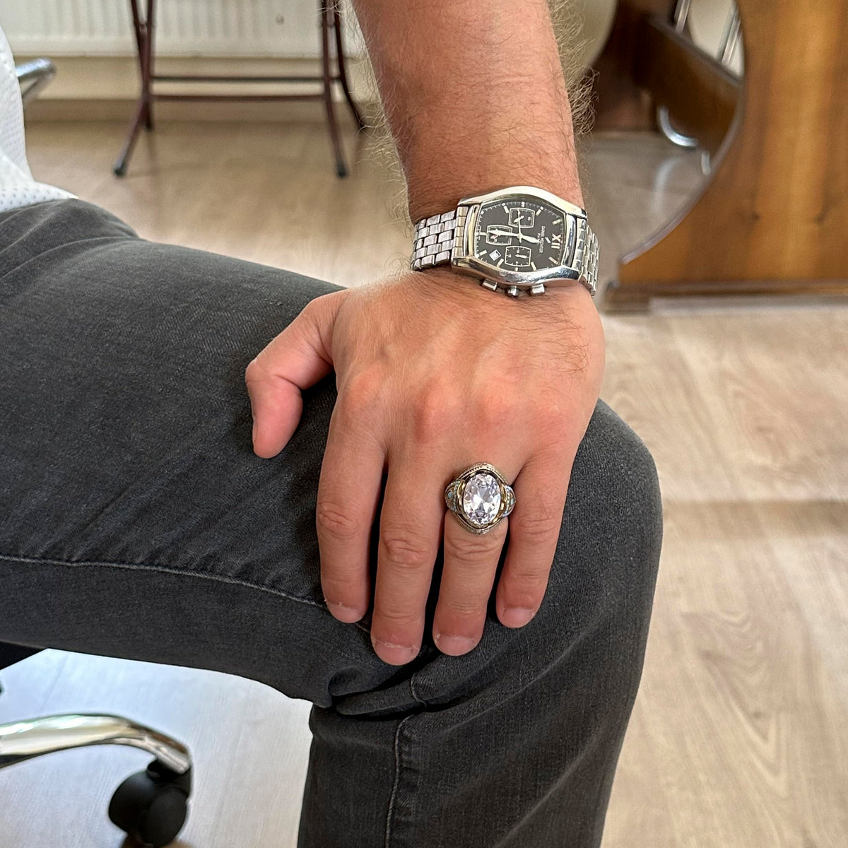 Synthetic Stone Ring - Handmade 925 Sterling Silver Men's Jewelry — 3