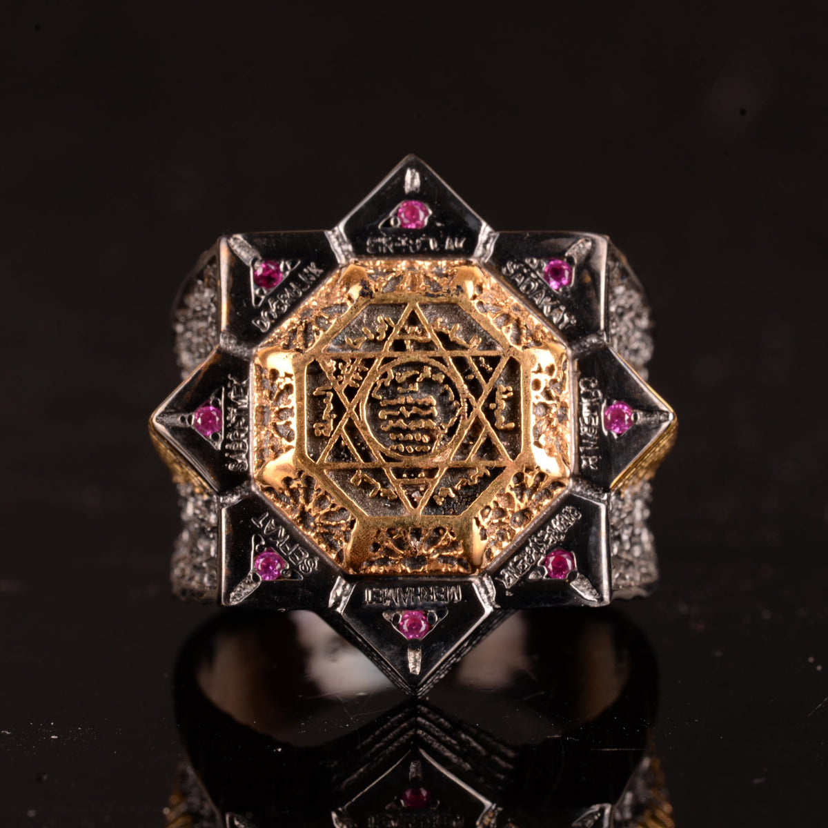925 Sterling Silver Men's Ring - Red Zircon Stone, Star of David and Seal of Solomon Design — 5