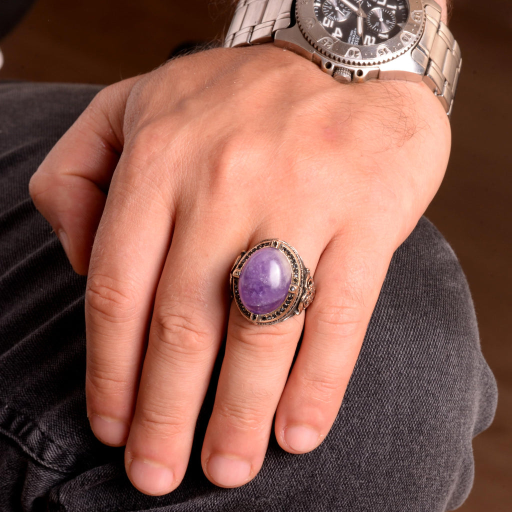 Natural Stone Ring, Oval Ring, 925 Sterling Silver Ring — 3