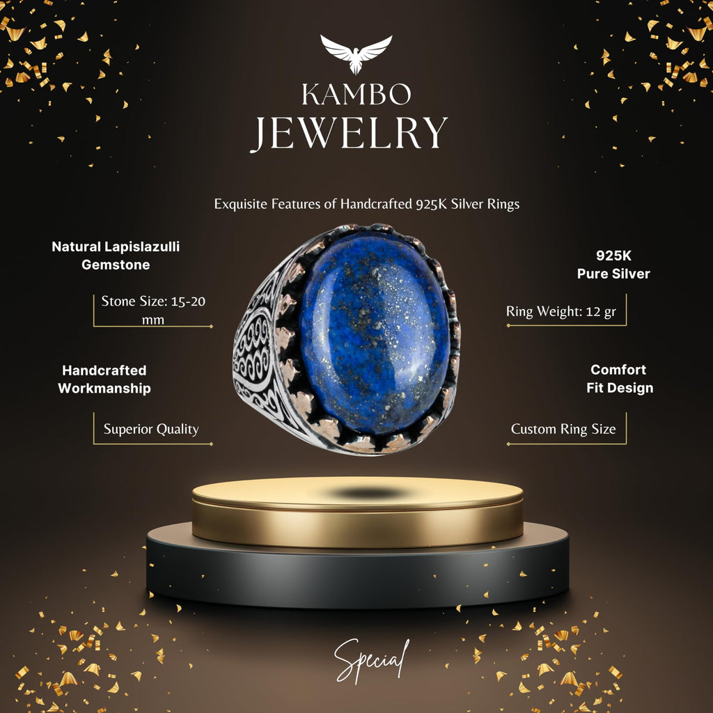 925 Sterling Silver Men's Ring - Lapis Lazuli Stone — 5