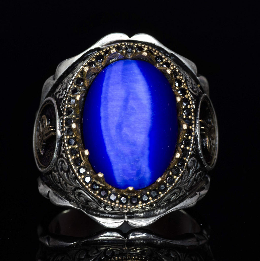 925 Sterling Silver Ring - Blue Star Cat's Eye Stone — 2