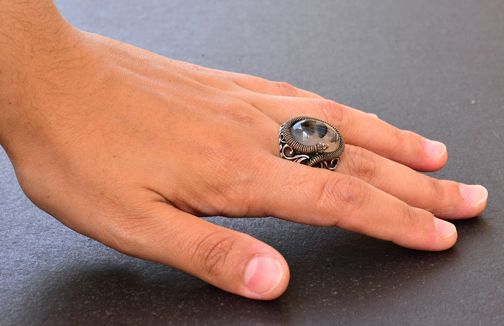 Natural Yemen Agate Stone, Snake Ring, Handmade Ring, Silver Men's Ring, Gift for Him, Silver Accessory Brown — 6