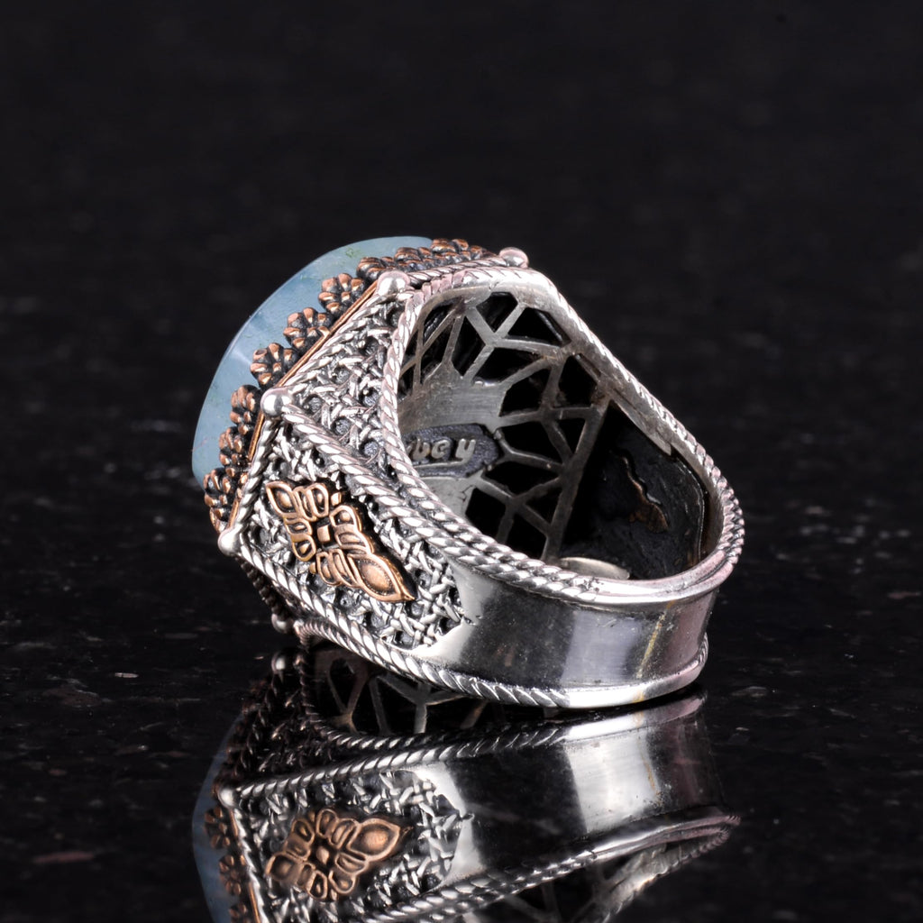 Natural Aquamarine Stone Ring - Octagonal Design - Handmade 925 Sterling Silver Jewelry — 7
