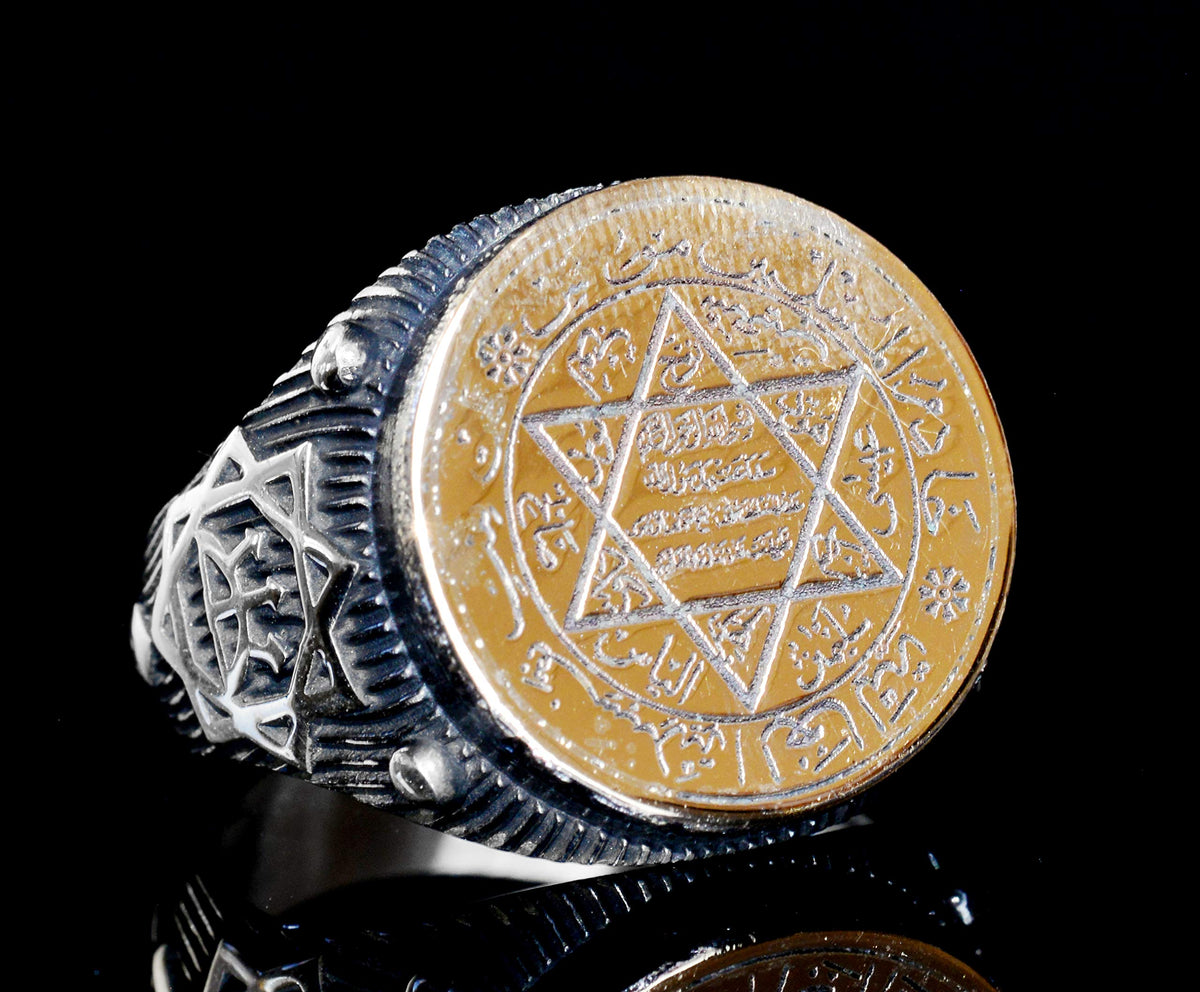 Silver Ring - Gold Detailed Star of David Charm — 5
