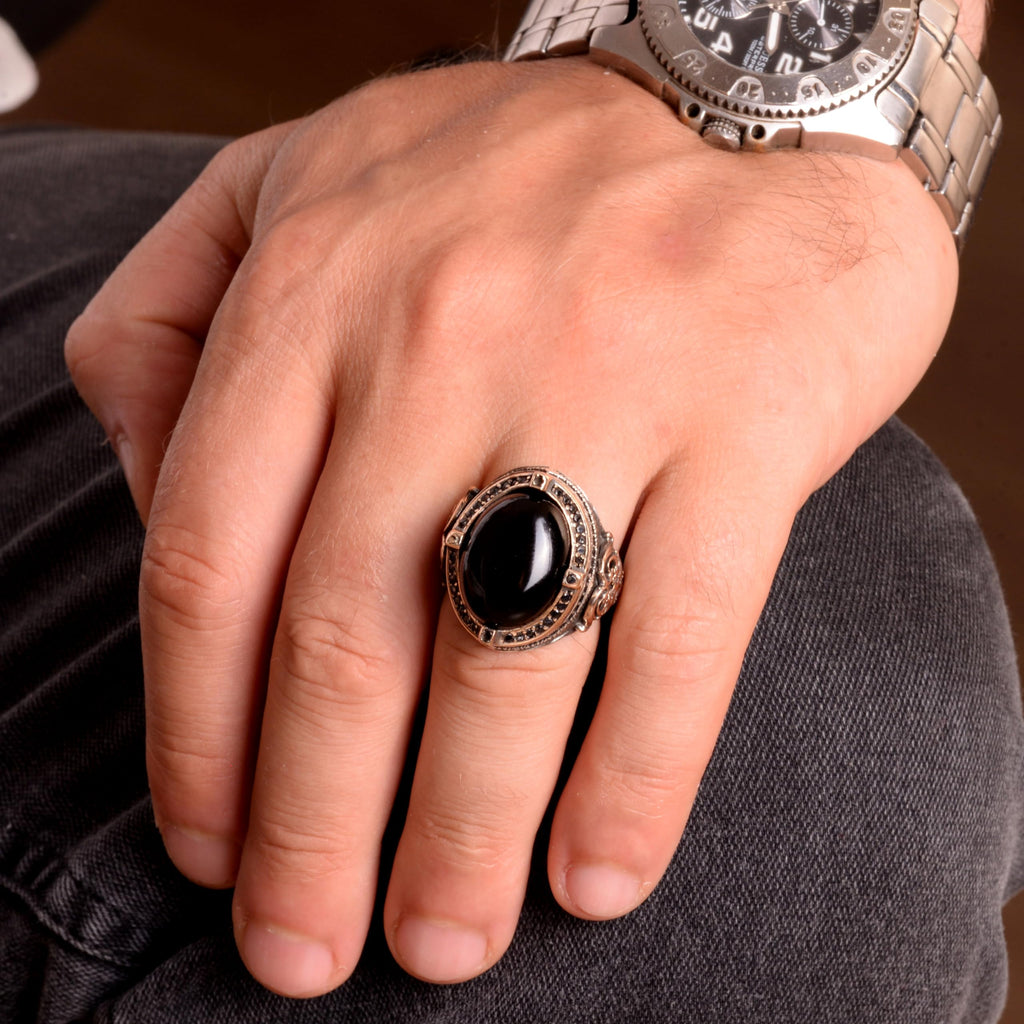 Natural Stone Ring, Oval Ring, 925 Sterling Silver Ring — 4