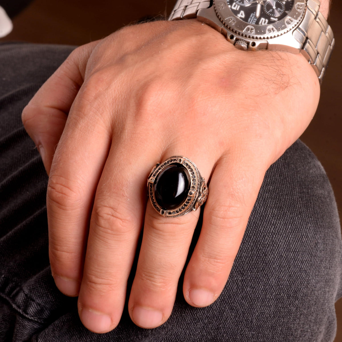 Natural Stone Ring, Oval Ring, 925 Sterling Silver Ring — 4