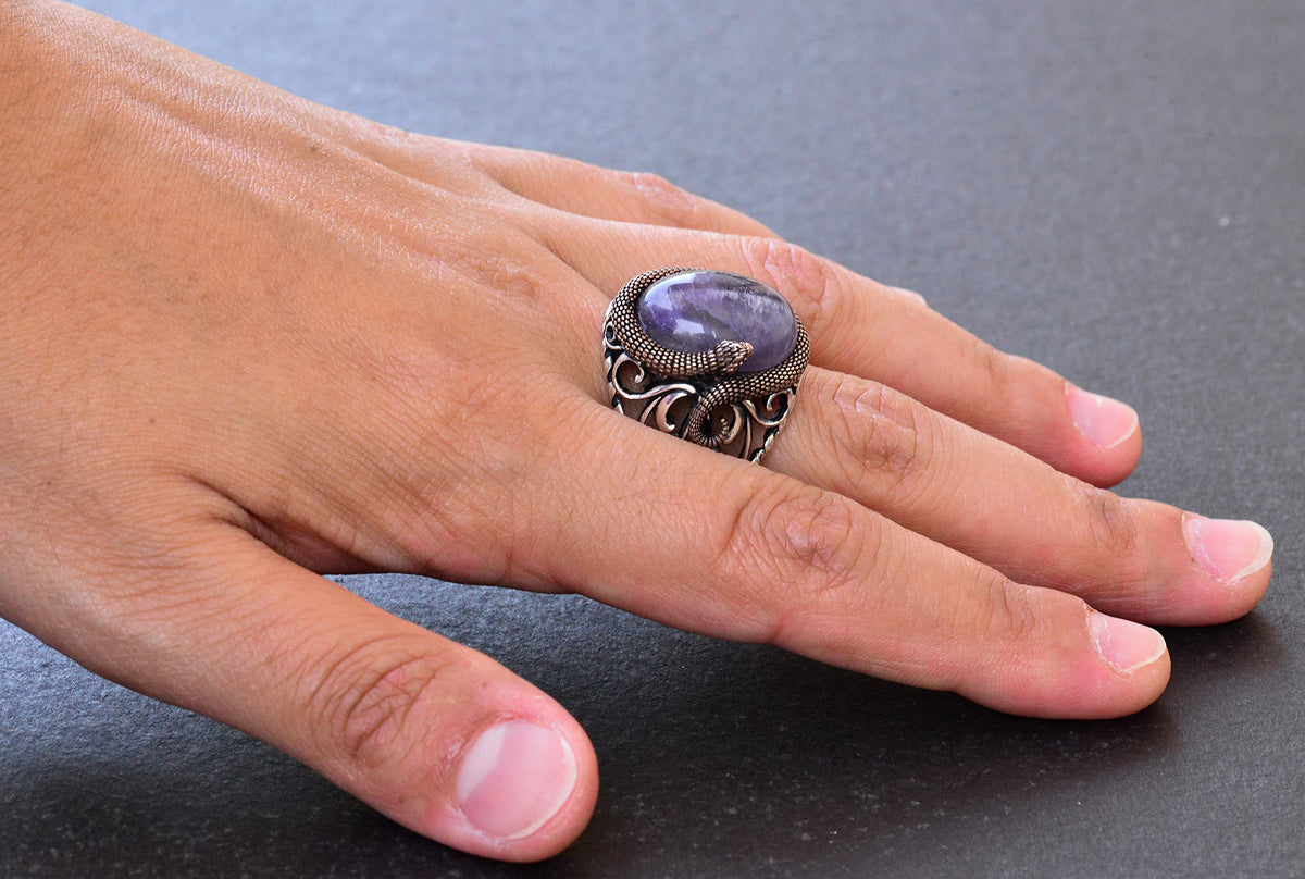 925 Sterling Silver Men's Ring - Handmade Elegance with Amethyst Stone — 6