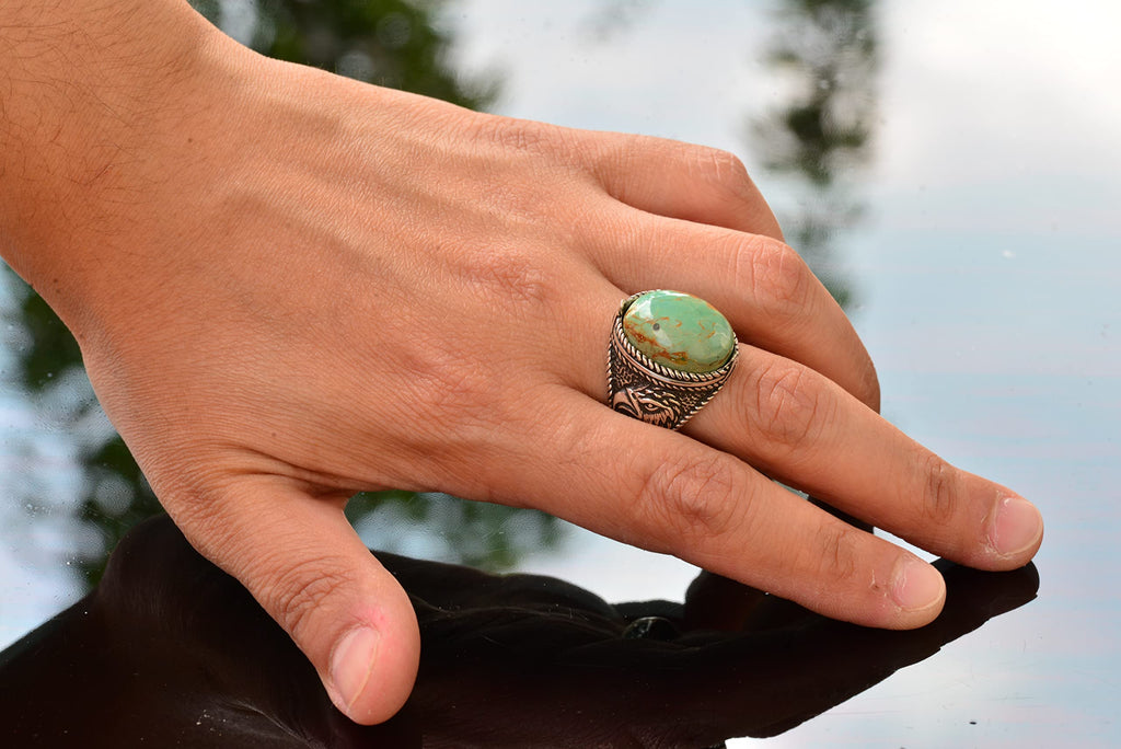 Natural Arizona Turquoise Stone Ring - 925 Sterling Silver Men's Eagle Ring, Suitable for Daily and Special Occasions (Model-2) — 6