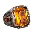 925 Sterling Silver Men's Ring, Ring with Artificial Citrine Stone