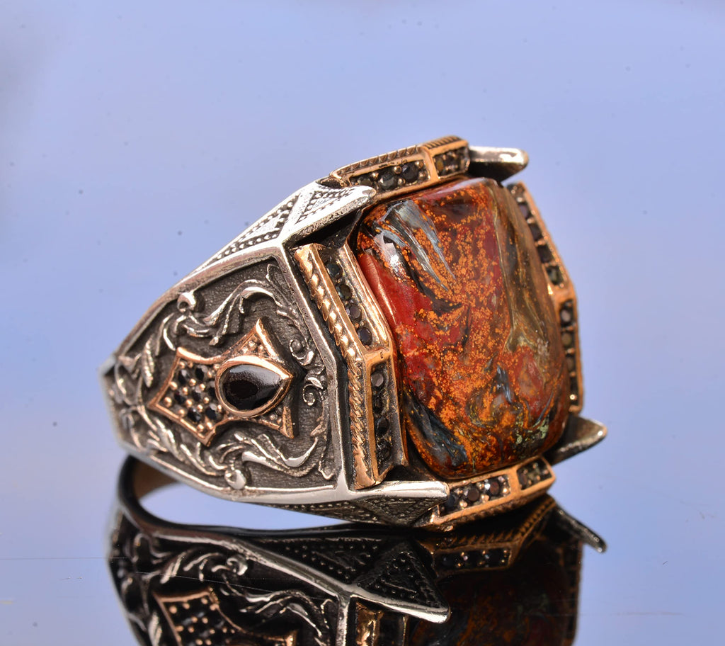 Handcrafted Pietersite Natural Stone Silver Men's Ring - Symbol of Clarity and Transformation — 4