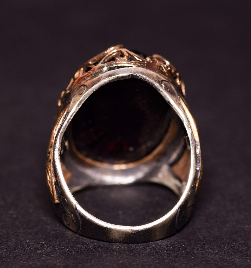 925 Sterling Silver Men's Ring - Artificial Amethyst Stone, Fine Gold Detail — 6