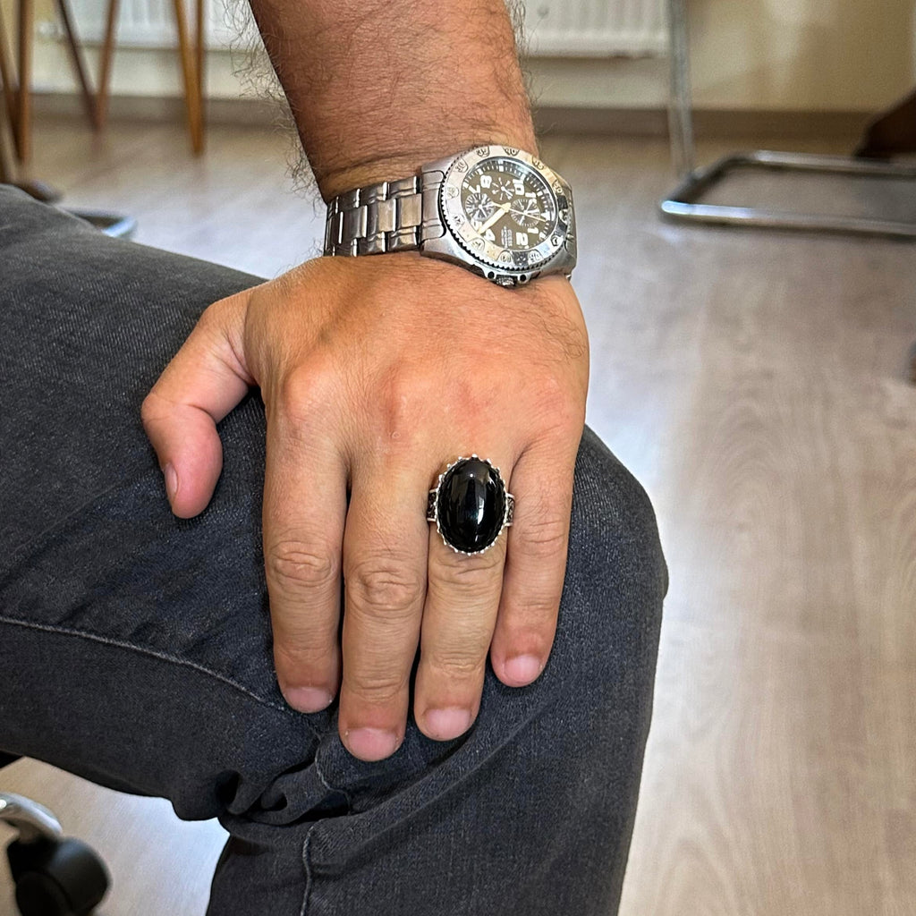Natural Onyx Stone Ring - 925 Sterling Silver Handmade Ring — 3