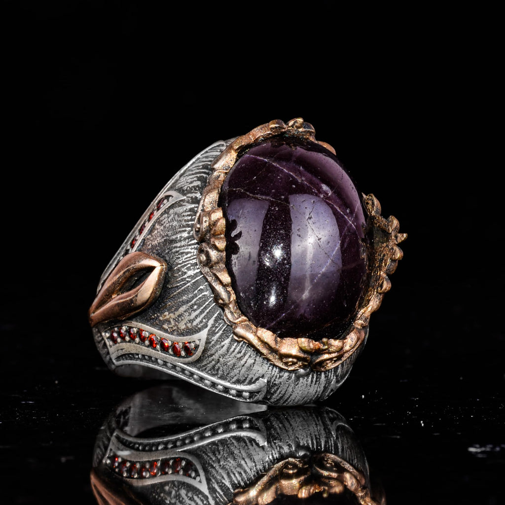 925 Sterling Silver Men's Ring Natural Star Garnet Stone - Handmade Expressive Jewelry — 6