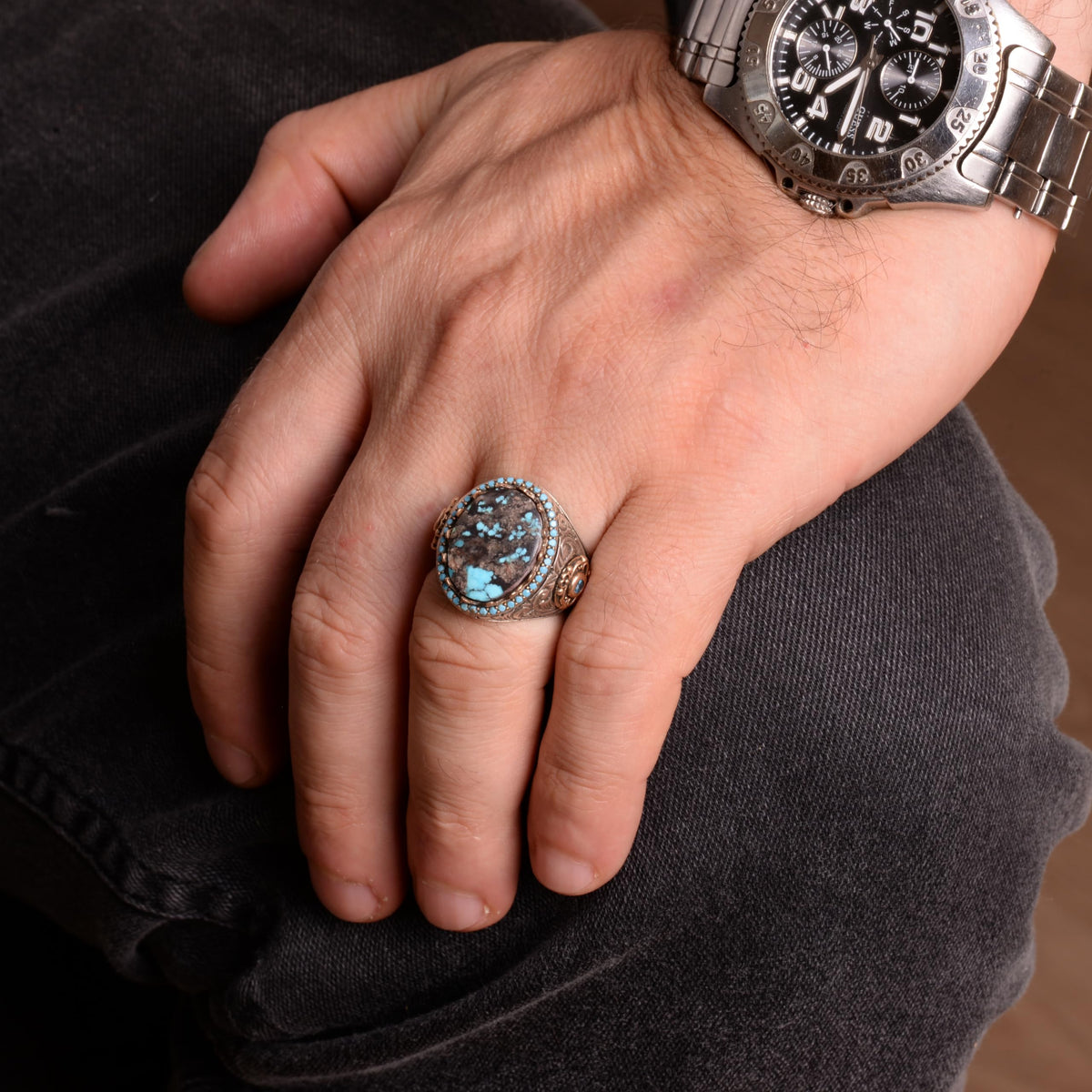 Handcrafted Natural Arizona Turquoise Stone Ring, 925 Sterling Silver (Model-3) — 3