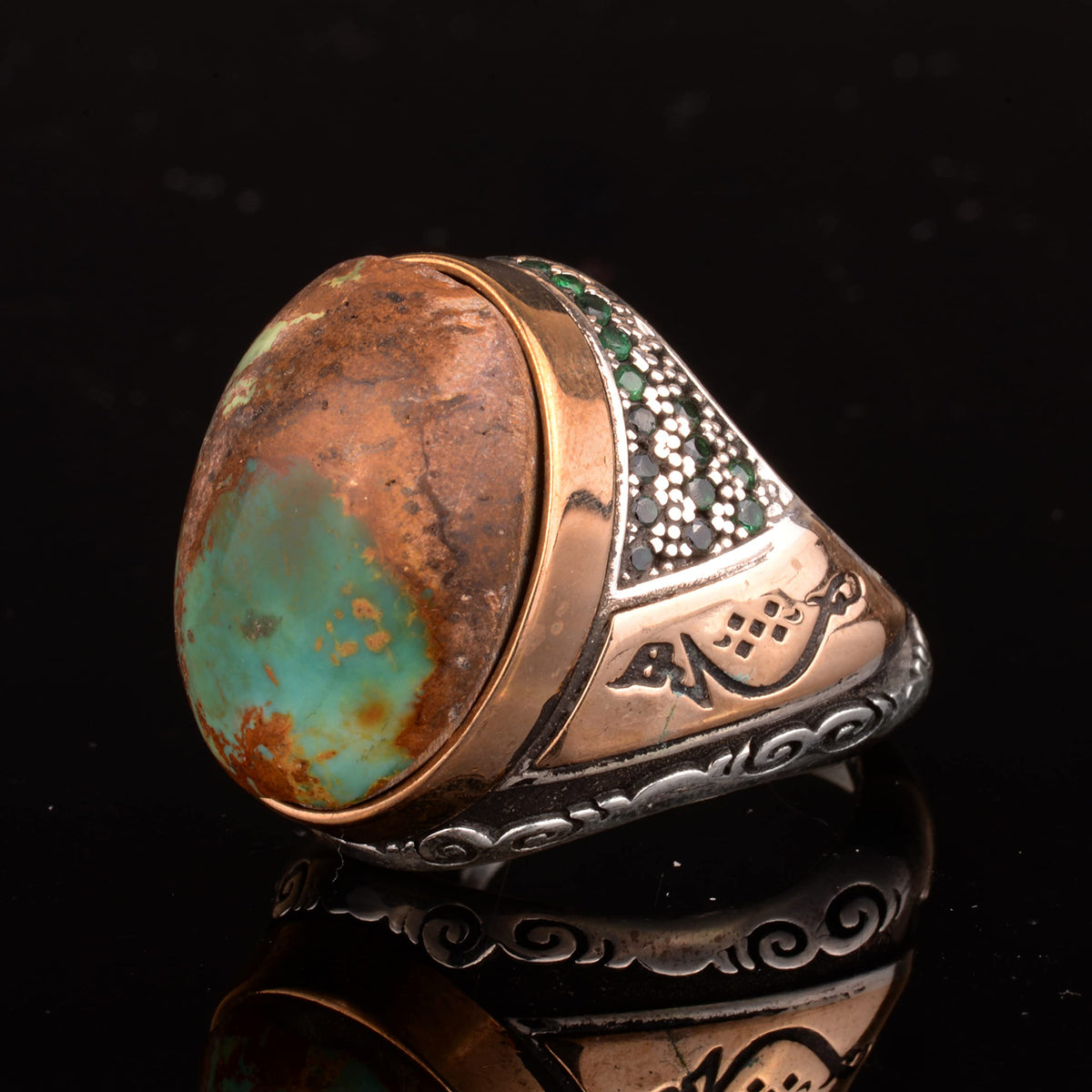 Natural Arizona Turquoise Stone Men's Ring, 925 Sterling Silver Ring — 2