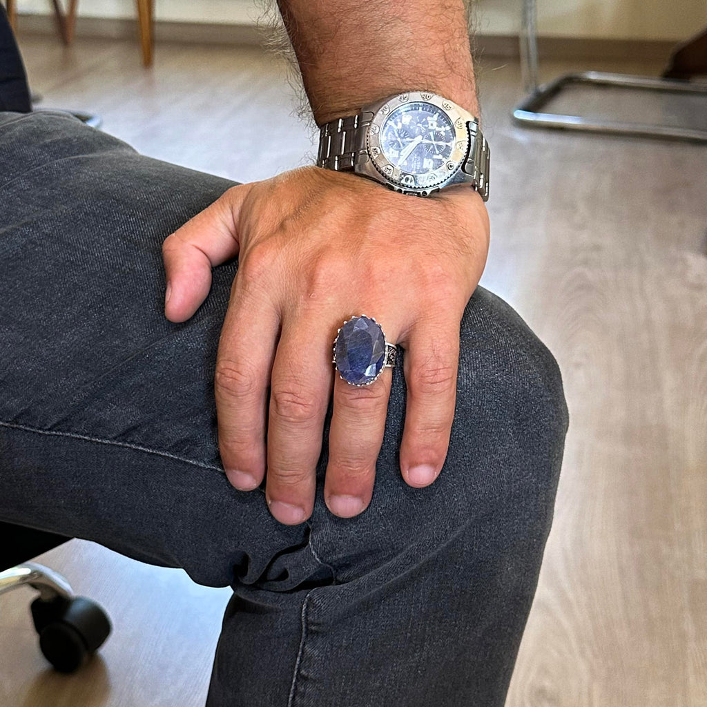 Natural Blue Sapphire Stone Ring - 925 Sterling Silver Handcrafted Ring — 3