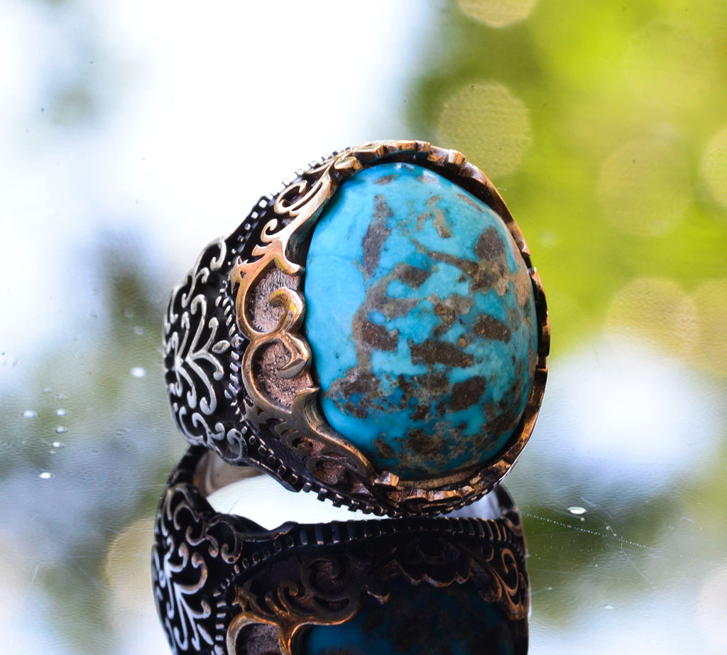 Handmade Natural Turquoise Ring | 925 Sterling Silver Men's Ring | Protection and Healing Design — 3