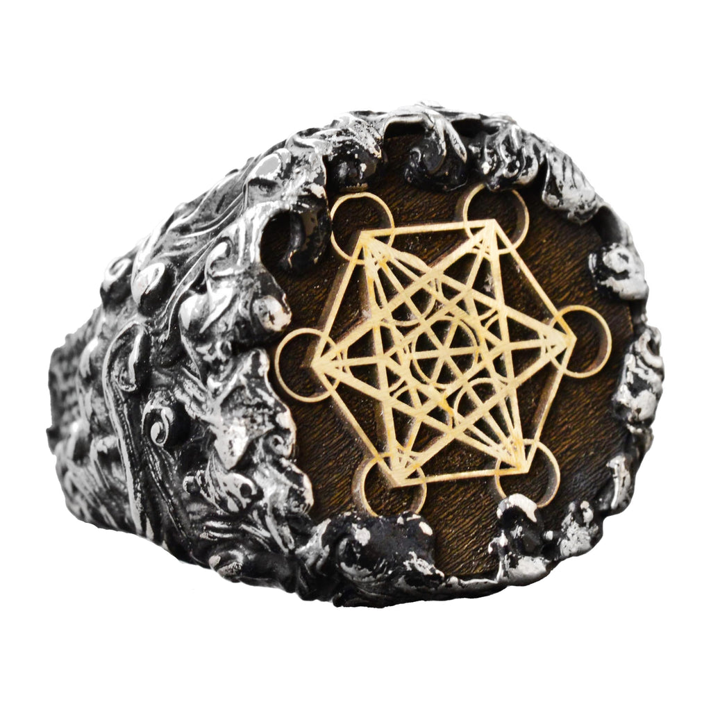 Sacred Geometry Men's Ring, 925 Sterling Silver Metatron Cube Design
