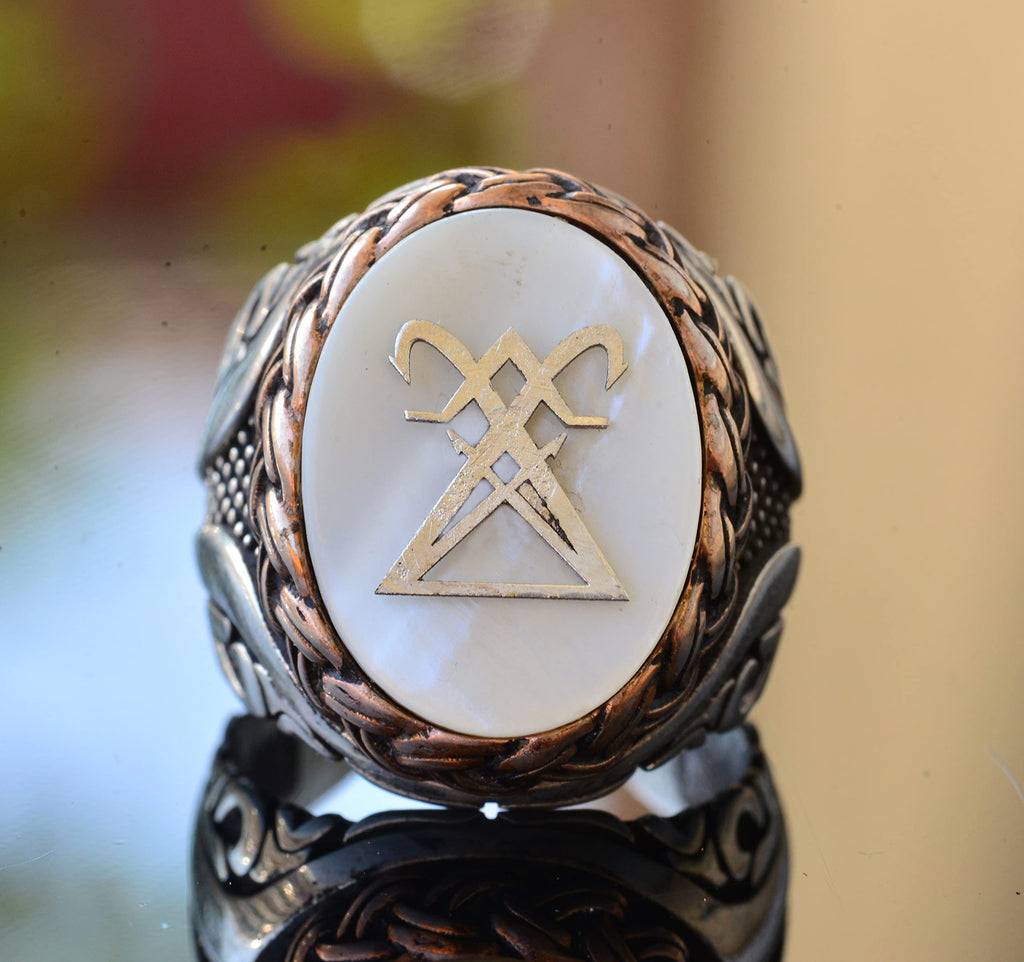 Unique Men's Sigil of Lucifer Ring - Black Silver Engraved Devil Seal - Satanist Men (Model-2) — 5