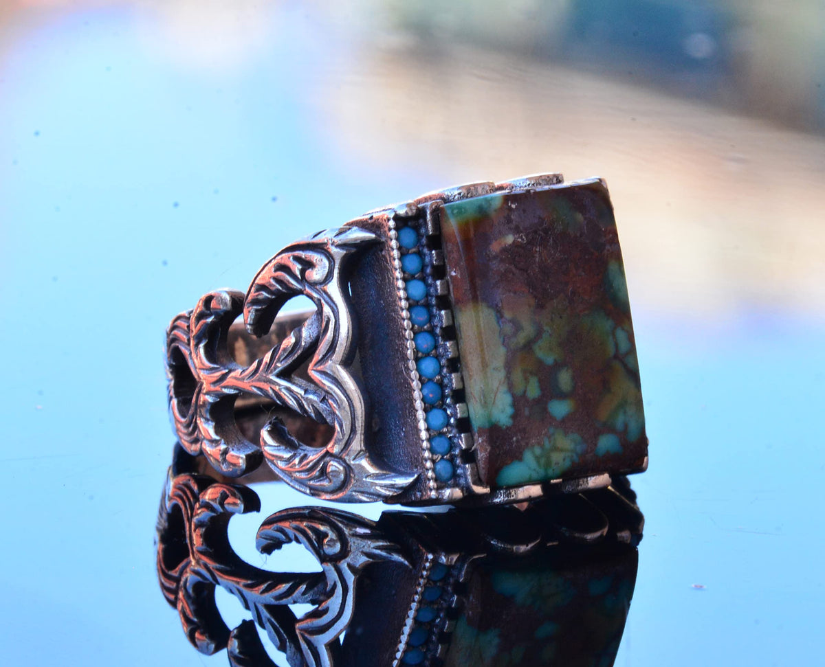 Natural Arizona Turquoise Stone Ring - Silver Ring (Model-3) — 4