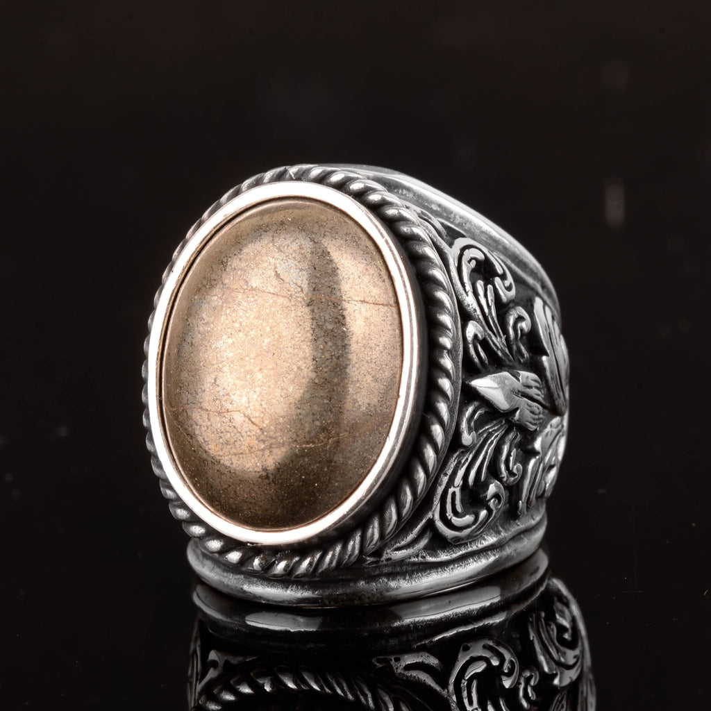 Elegant Stone Collection 925 Sterling Silver Large Ring - Natural Pyrite — 3