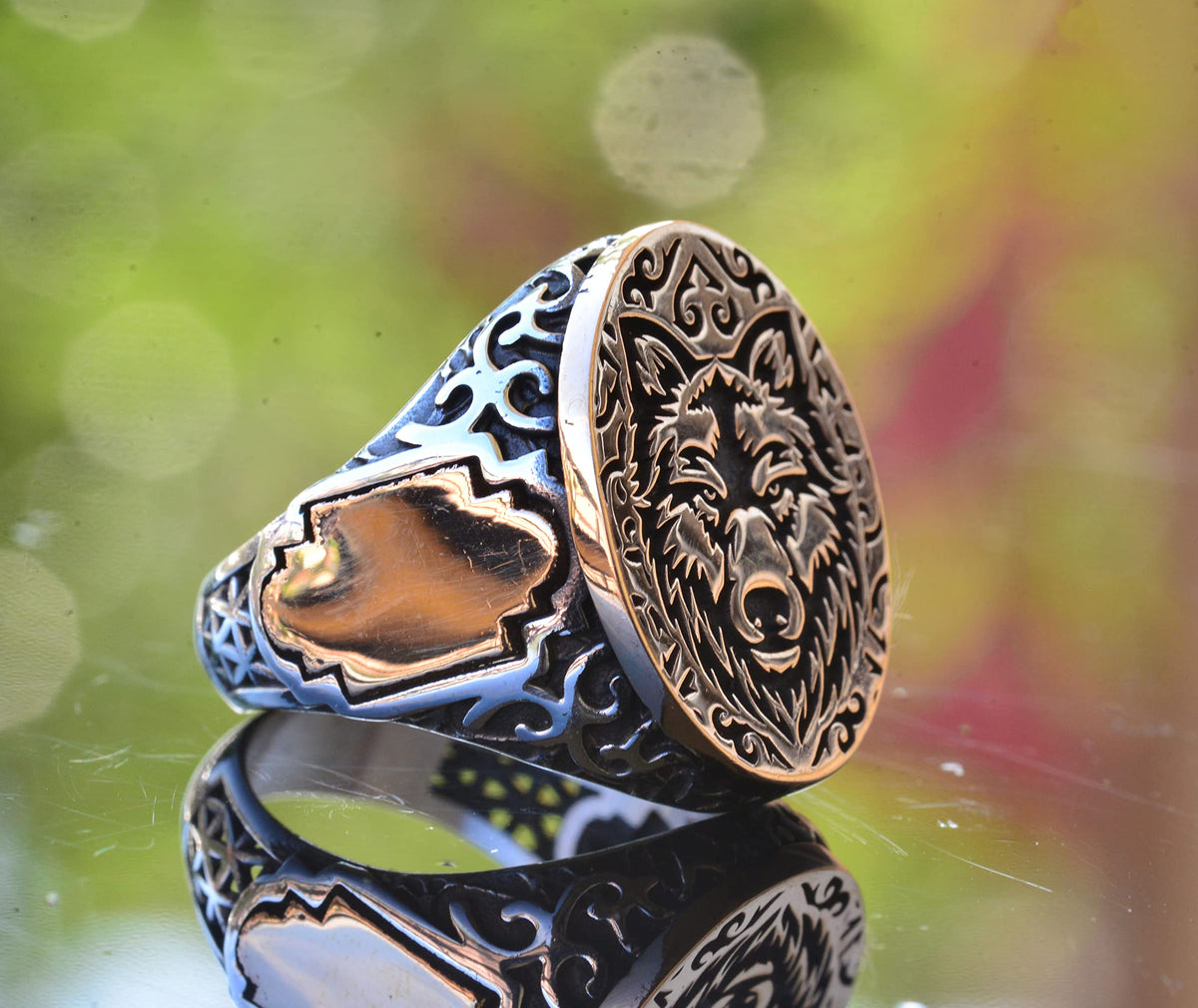 Wolf Ring, Gothic Ring, 925 Sterling Silver Ring, Seal Ring, Animal Figure Ring, Men's Silver Ring — 4