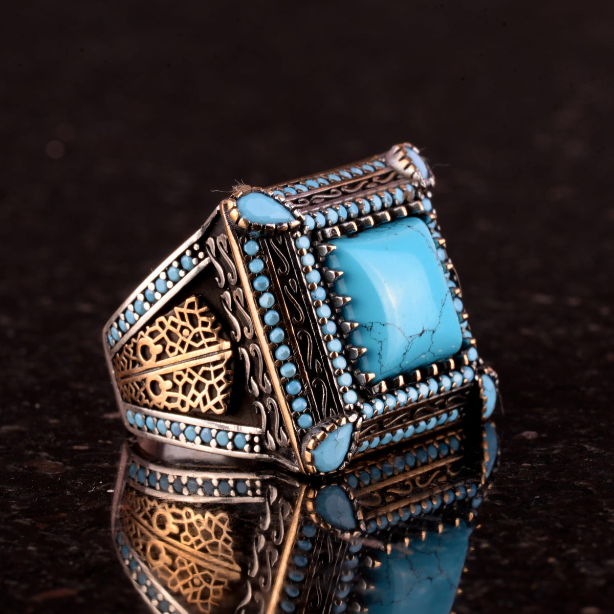 925 Sterling Silver Turquoise Stone Men's Ring - Vintage Style, Handmade Jewelry — 5