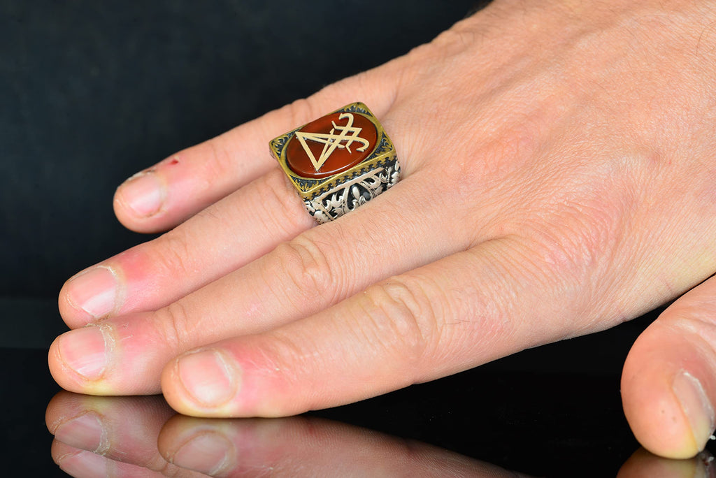 KAMBO Men's Silver Gothic Ring - Lucifer Seal Design (Model-2) — 6