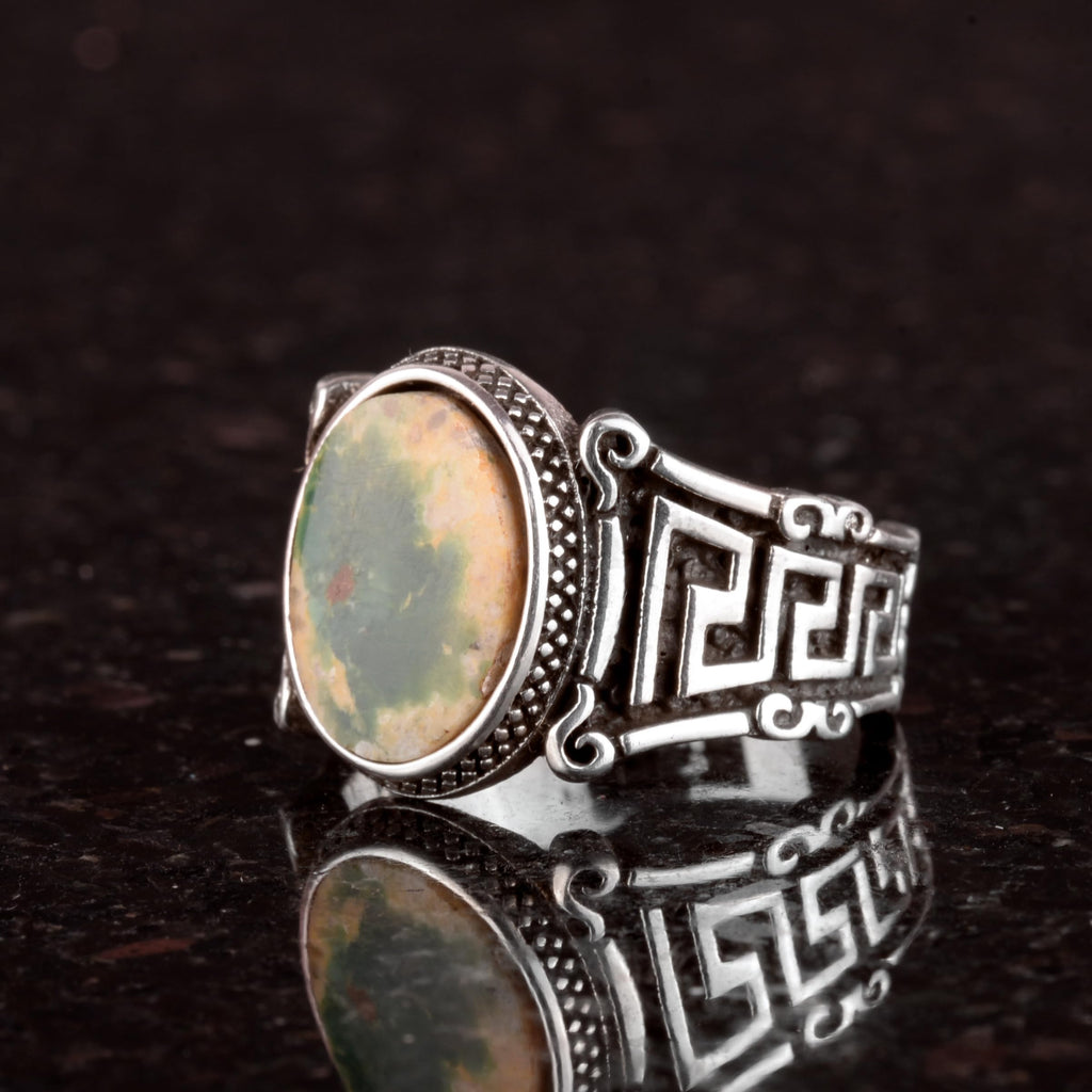 Natural Arizona Turquoise Stone Ring, 925 Sterling Silver Men's Ring (Model-6) — 5