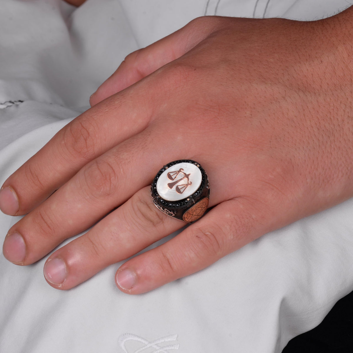 Patterned Handmade Ring - 925 Sterling Silver Men's Ring (Model-3) — 3