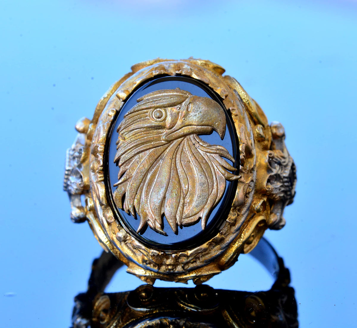 Handmade Onyx Ring - 925 Sterling Silver Men's Ring (Eagle) — 5