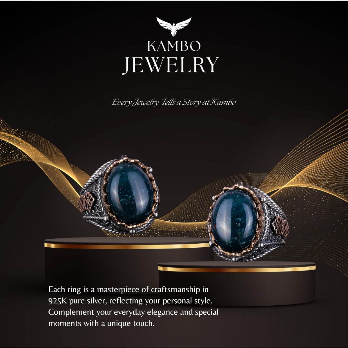 925 Sterling Silver Ring - Green Bloodstone — 8