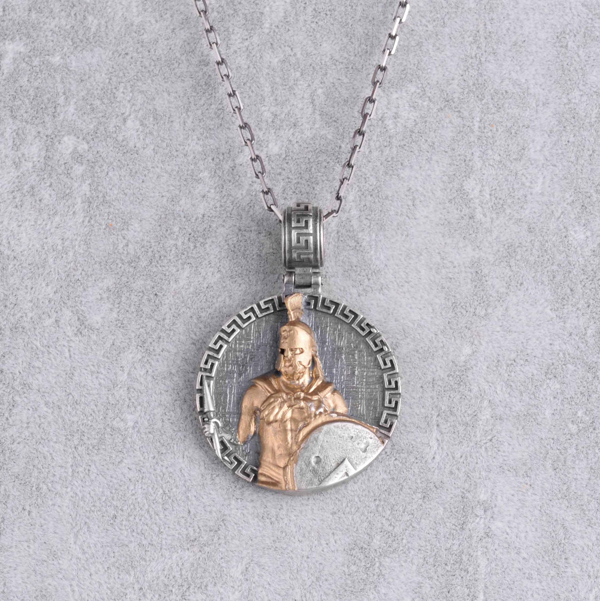 KAMBO Handmade Greek Shield and Sword Warrior Necklace - 925 Sterling Silver Chain Spartan Soldier Pendant - Symbol of Courage, Honor, and Strength (Gold Plated) — 4