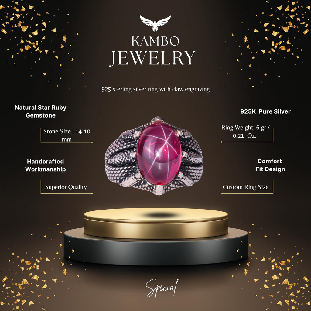 Handmade Silver Claw Ring with Natural Star Ruby Stone – Power and Courage for Leo — 2