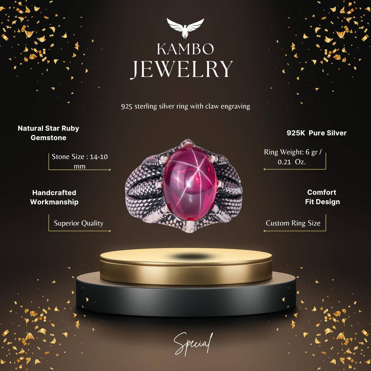 Handmade Silver Claw Ring with Natural Star Ruby Stone – Power and Courage for Leo — 2